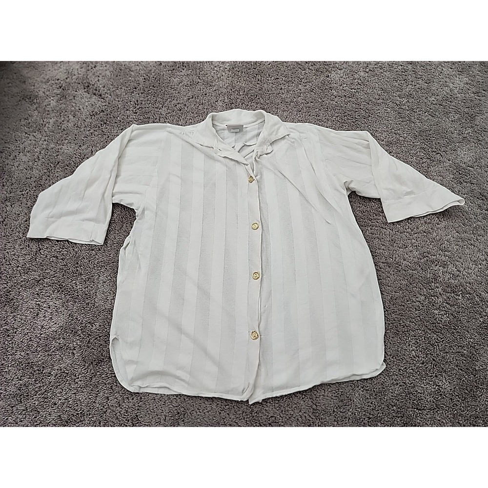 Seaside Button Up Shirt Womens 3XL White Mesh Stripe 3/4 Sleeve Beach Resort